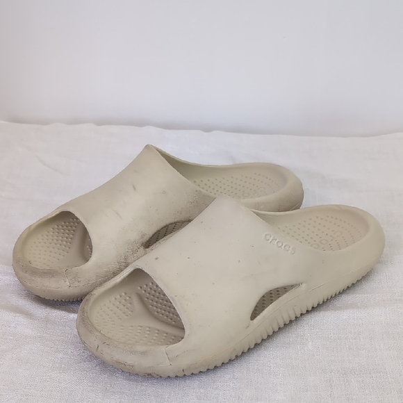 CROCS Shoes - Crocs Unisex Beige White Slides Men's 6 Women's 8